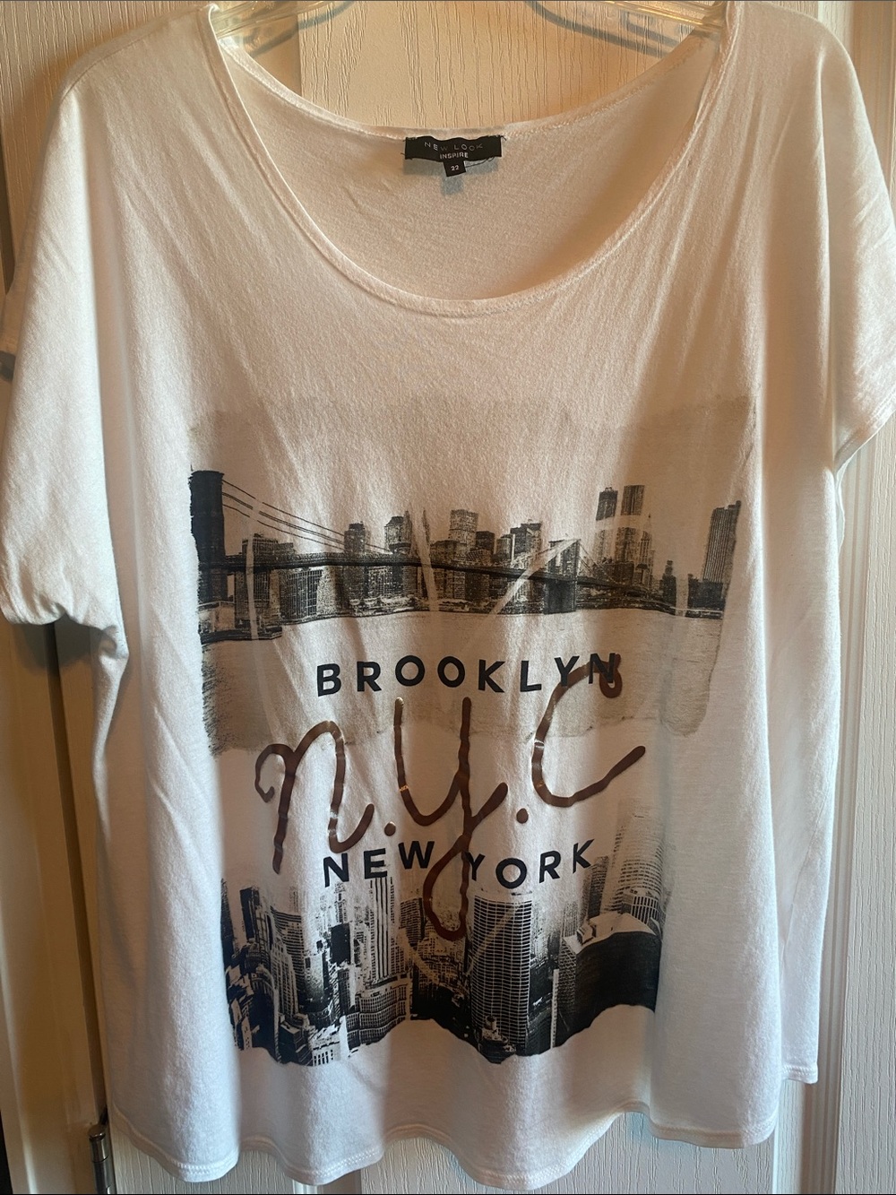 New Look White Graphic NYC Brooklyn Tee with Black Print
